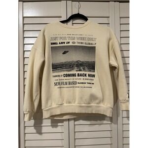 Pull&Bear Cream Graphic Print Women's Sweater Small